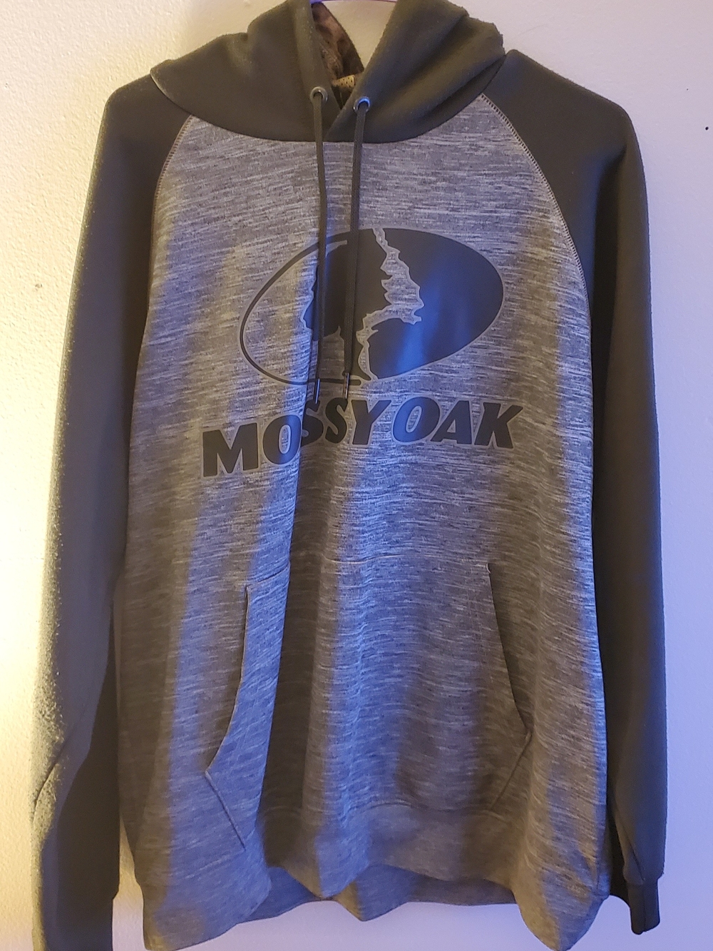 Mossy Oak Grey and Black Raglan Hooded Sweatshirt